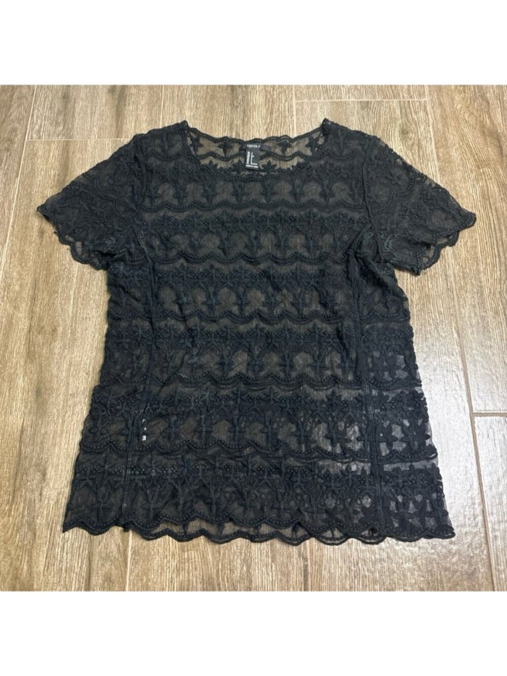 Forever 21 Black Lace Mesh Crochet Sheer Top Womens S